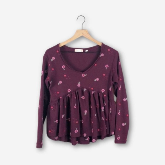 Altar'd State Burgundy Thermal Babydoll Top (S) - Picture 1 of 4